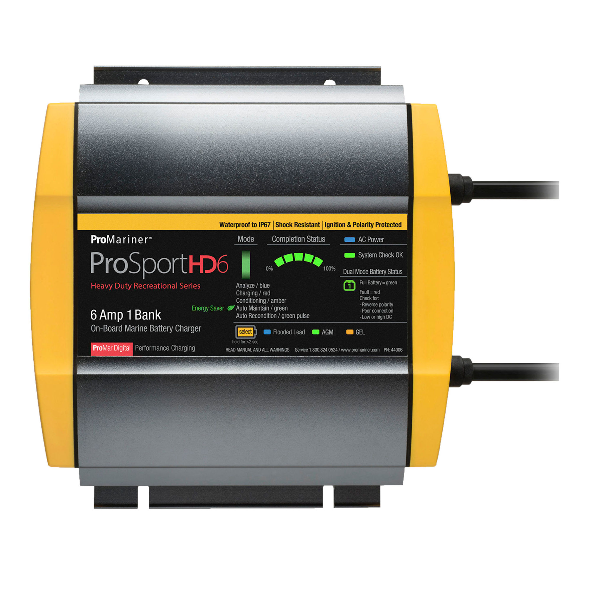 Зарядное устройство ProMariner ProSportHD 6 44006 12В 6А IP67 196х200х74мм 5-ступенчатый цикл на 1 АКБ