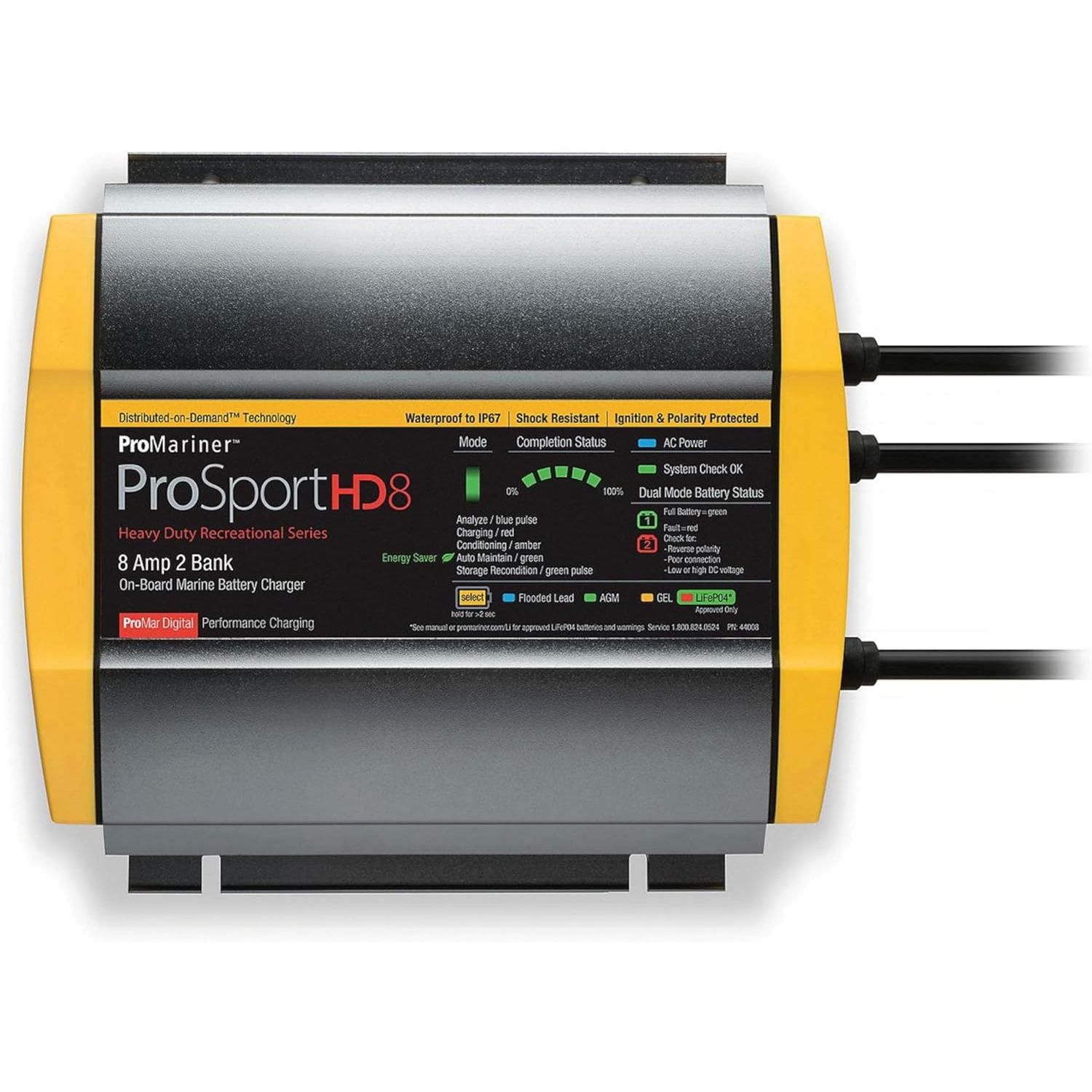 Зарядное устройство ProMariner ProSportHD 8 44008 12/24В 8А IP67 226х200х74мм 5-ступенчатый цикл на 2 АКБ