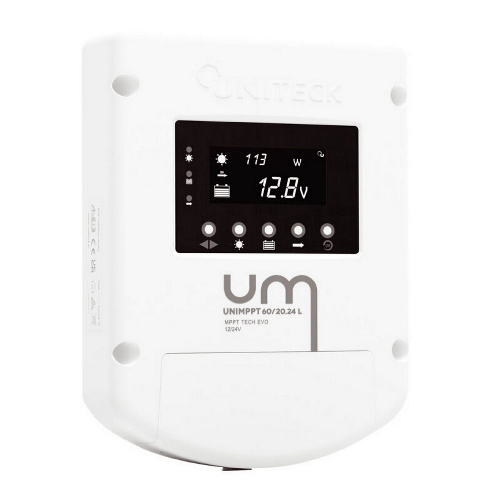 Солнечный контроллер заряда аккумулятора Uniteck UNIMPPT 60/20.24L 3294 IP32 12/24В 20А белый цвет Солнечный контроллер заряда аккумулятора Uniteck UNIMPPT 60/20.24L 3294 IP32 12/24В 20А белый цвет