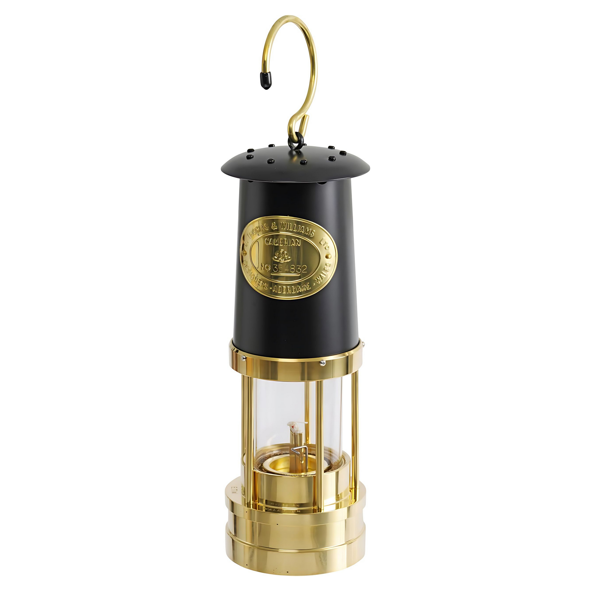 Лампа Дэви E.Thomas&Williams Cambrian 4126B Miners Ø90х250мм 15-20ч 100мл шахтерская с черным окрашенным верхом для Благодатного/Олимпийского огня