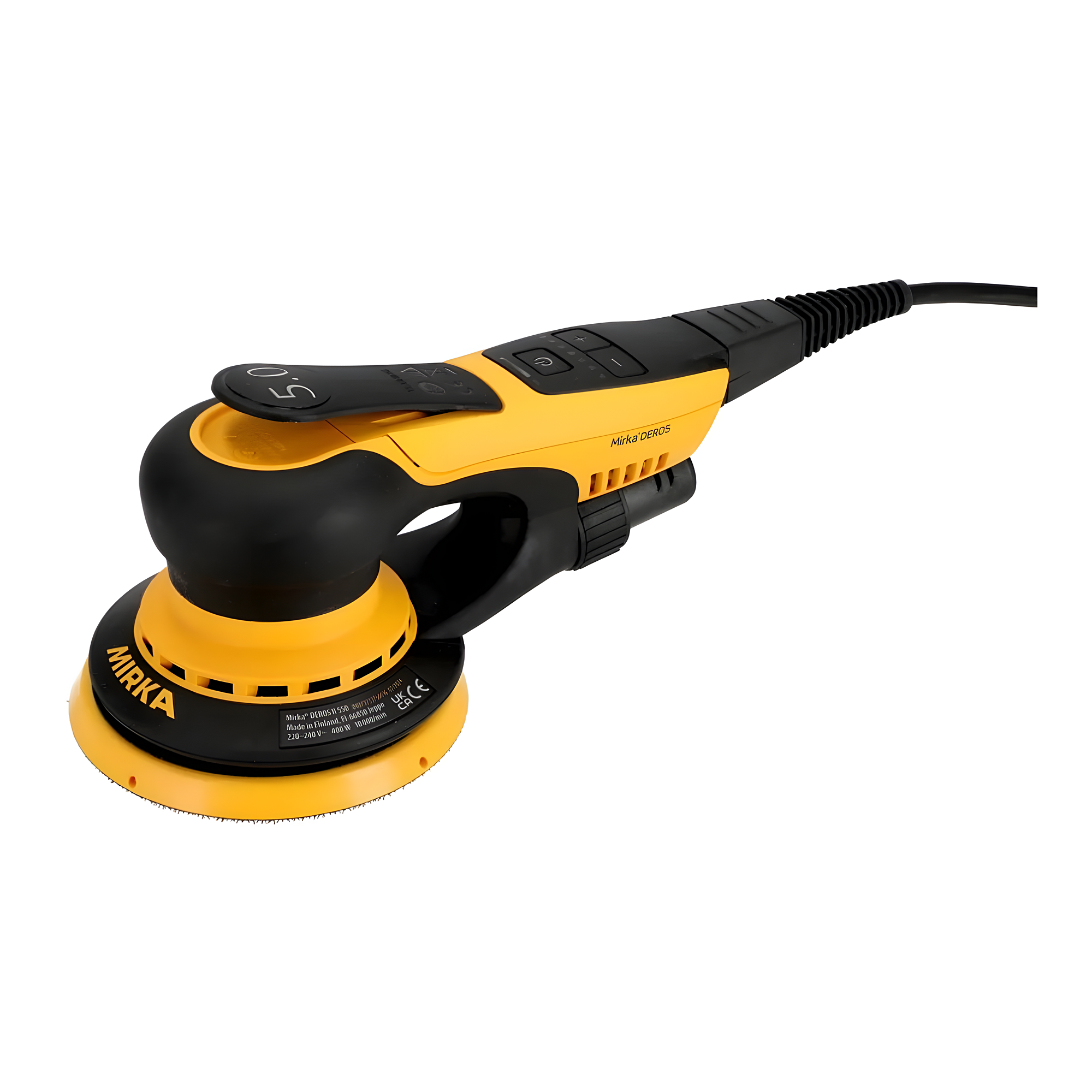 Электрическая орбитальная шлифовальная машинка Mirka Deros II 550 MID5504044 4000-10000об/мин 220-240В 400Вт тарелка Ø125мм ход 5мм уровень шума 71дБ уровень вибрации 3,2м/с²