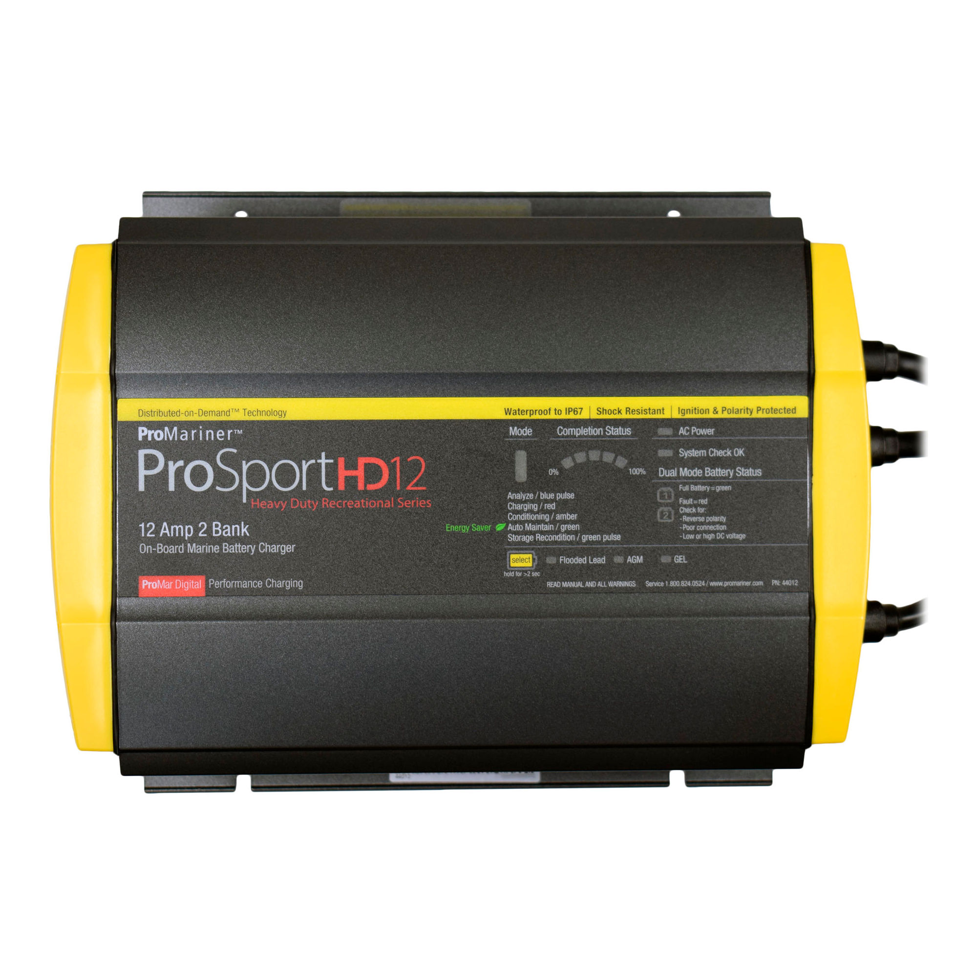 Зарядное устройство ProMariner ProSportHD 12 44012 12/24В 12А IP67 266х200х74мм 5-ступенчатый цикл на 2 АКБ