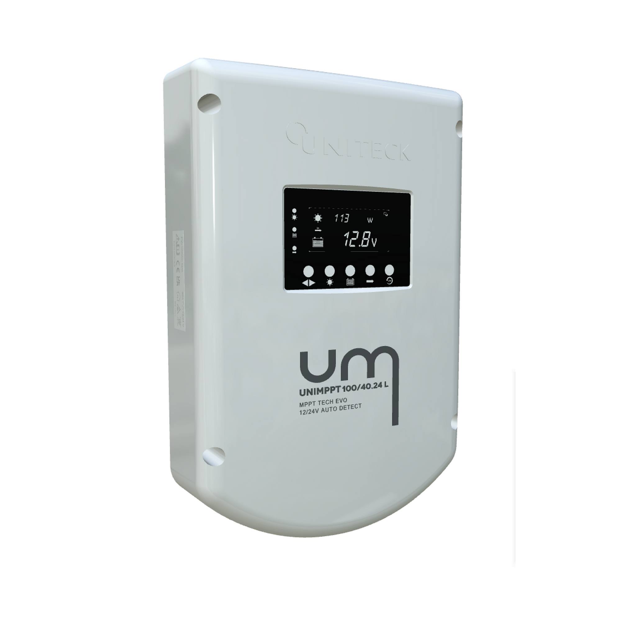 Солнечный контроллер заряда аккумулятора Uniteck UNIMPPT 100/40.24L 3317 IP32 12/24В 40А белый цвет Солнечный контроллер заряда аккумулятора Uniteck UNIMPPT 100/40.24L 3317 IP32 12/24В 40А белый цвет