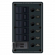 Панель выключателей водонепроницаемая Blue Sea Contura 8521 12/24В 15/45А IP66 6 автоматов 2 USB порта 114x190мм чёрная