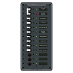 Панель выключателей 11 позиционная Blue Sea Traditional Metal 8485 120В 30А 1 основной + 8 дополнительных автоматов 133x286мм