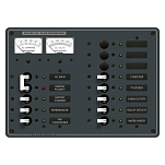 Панель выключателей 11 позиционная Blue Sea Traditional Metal 8176 230В 100А амперметр/вольтметр + 1 основной/8 дополнительных автоматов 267х190,5мм
