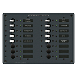 Панель выключателей 16 позиционная Blue Sea Traditional Metal 8461 120В 100А 10 автоматов 267x190,5мм