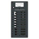 Панель выключателей 8 позиционная Blue Sea Traditional Metal 8488 120В 100А вольтметр + 1 основной/5 дополнительных автоматов 133x286мм