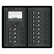 Панель выключателей Blue Sea 360 Panel System 1464 12В 120А вольтметр/12 автоматов/12 выключателей для 3 АКБ 235x197мм