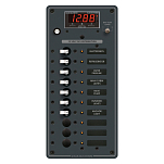 Панель выключателей 10 позиционная Blue Sea Traditional Metal 8402 12/24В 100А вольтметр-амперметр/7 автоматов для 3 АКБ 133x286мм