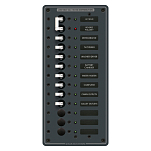 Панель выключателей 11 позиционная Blue Sea Traditional Metal 8585 230В 100А 1 основной + 8 дополнительных автоматов 133x286мм