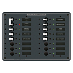 Панель выключателей 14 позиционная Blue Sea Traditional Metal 8464 120В 30А 1 основной + 8 дополнительных автоматов 267x190,5мм