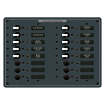 Панель выключателей 16 позиционная Blue Sea Traditional Metal 8377 12/24В 100А 10 автоматов 190,5x267мм