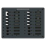 Панель выключателей 14 позиционная Blue Sea Traditional Metal 8564 230В 100А 1 основной + 8 дополнительных автоматов 267x190,5мм