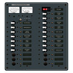Панель выключателей 22 позиционная Blue Sea Traditional Metal 8380 12В 100А вольтметр/амперметр/16 автоматов для 3 АКБ 267x286мм