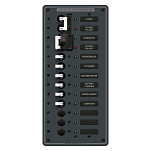Панель выключателей для 2 источников питания Blue Sea Traditional Metal 8566 230В 8/16А 6 автоматов/3 пустых слота 133x286мм