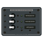 Панель выключателей Blue Sea Traditional Metal 8158 230В 100А 3 автомата 133x95мм