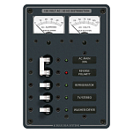 Панель выключателей 3 позиционная Blue Sea Traditional Metal 8409 120В 100А амперметр/вольтметр + 1 основной/3 дополнительных автомата 133x190,5мм