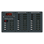 Панель выключателей 20 позиционная Blue Sea Traditional Metal 8379 12/24В 100А вольтметр-амперметр/14 автоматов для 3 АКБ 375x190,5мм