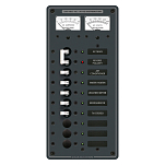 Панель выключателей 8 позиционная Blue Sea Traditional Metal 8174 230В 100А амперметр/вольтметр + 1 основной/5 дополнительных автоматов 133x286мм