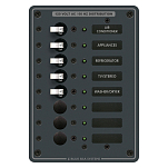 Панель выключателей 8 позиционная Blue Sea Traditional Metal 8059 120В 100А 5 автоматов 133x190.5мм