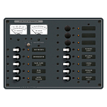 Панель выключателей 13 позиционная Blue Sea Traditional Metal 8068 12В 50А вольтметр/амперметр/10 автоматов для 3 АКБ 267x190,5мм