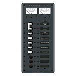 Панель выключателей 8 позиционная Blue Sea Traditional Metal 8074 120В 100А амперметр/вольтметр + 1 основной/5 дополнительных автоматов 133x286мм