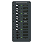 Панель выключателей 13 позиционная Blue Sea Traditional Metal 8480 120В 100А 10 автоматов 133x286мм