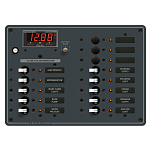 Панель выключателей 13 позиционная Blue Sea Traditional Metal 8403 12/24В 100А вольтметр-амперметр/10 автоматов для 3 АКБ 267x190,5мм