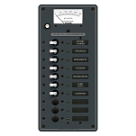 Панель выключателей 10 позиционная Blue Sea Traditional Metal 8578 230В 100А амперметр/7 автоматов 133x286мм
