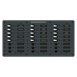 Панель выключателей 24 позиционная Blue Sea Traditional Metal 8165 230В 100А 15 автоматов 375x190,5мм