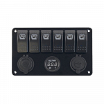 Панель выключателей с вольтметром USB выходом и розеткой Marine Quality 12/24В от 10 до 20 А